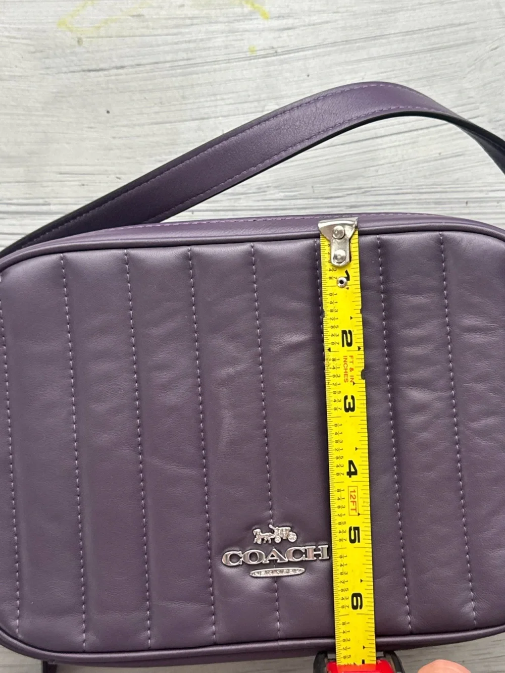 Coach Purple Quilted Leather Camera Bag Crossbody Silver Hardware